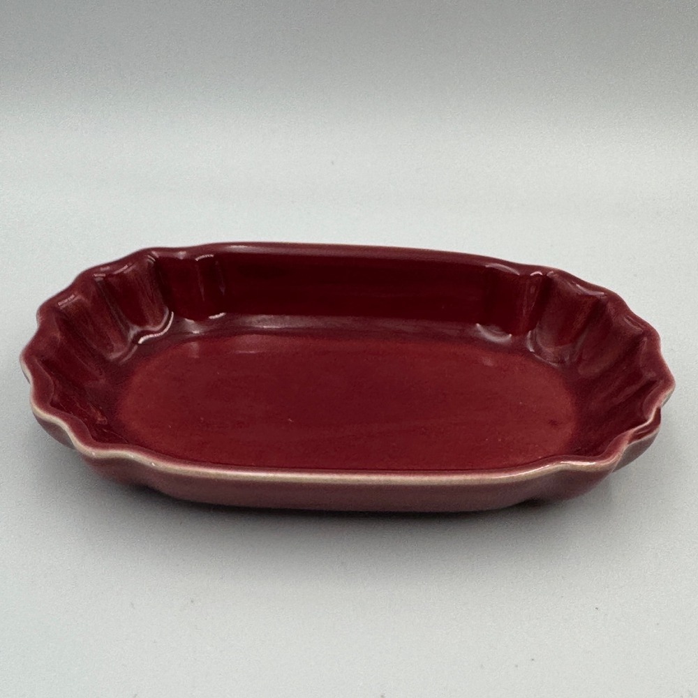 Deltis Portugal Burgundy Mauve Ceramic Scalloped Oval Dish Trinket Tray Small